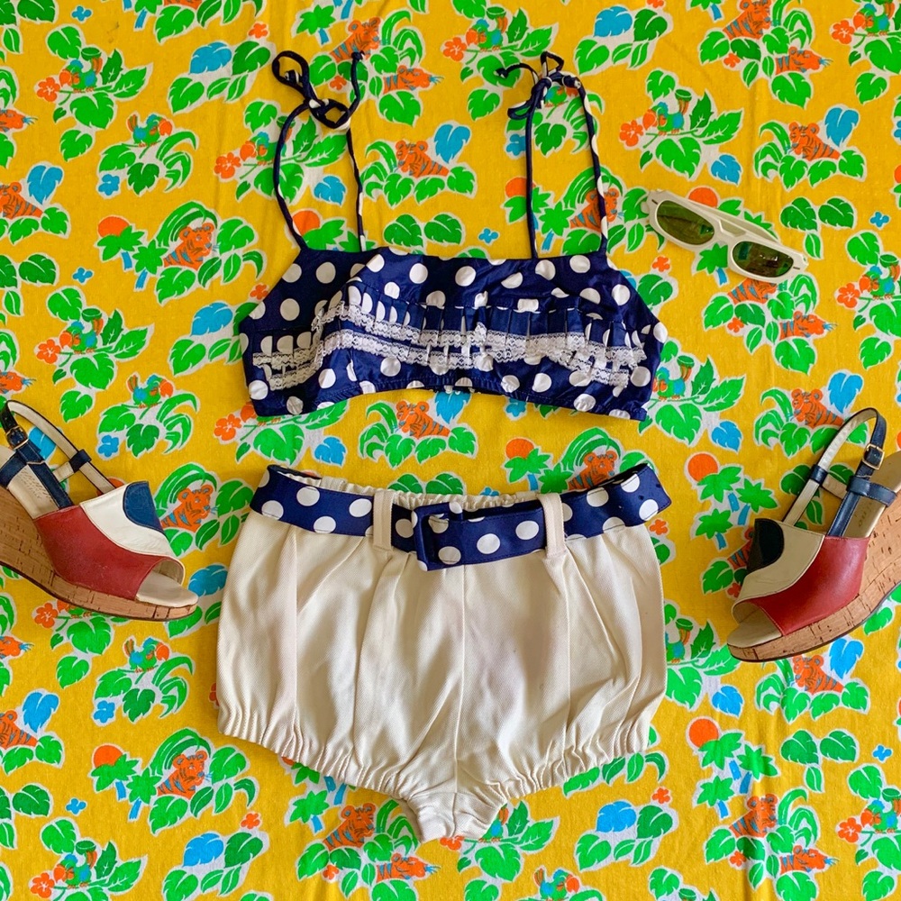 Mod 1960s polka dot 3 piece bikini set never worn